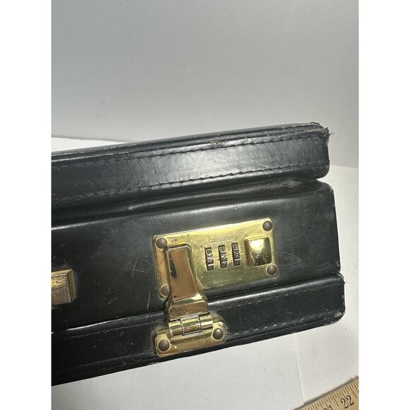 LEATHER PRESTO Attache Business BRIEFCASE Locking Hard Case Vintage Extend Black - Picture 9 of 13